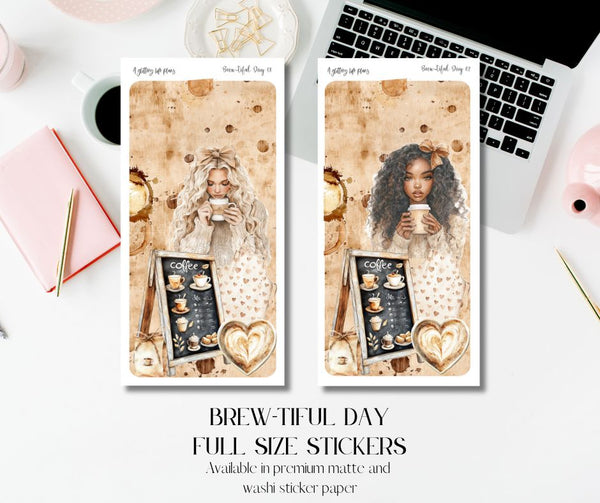 Full Sheet Brew-tiful Day deco Sticker Sheet for Planners and Journals