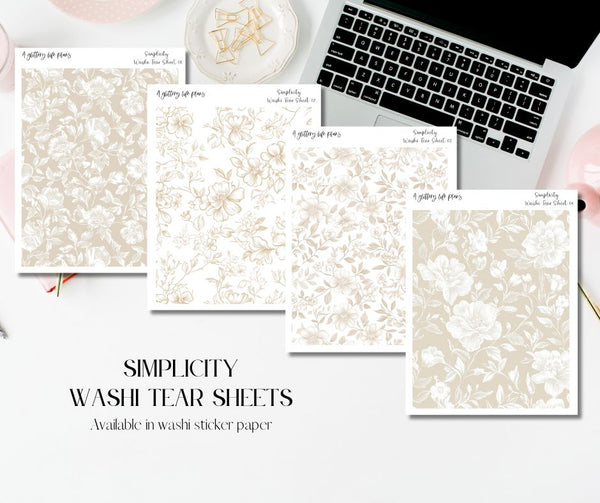 Simplicity  Washi Tear Sticker Sheets for Planners and Journals