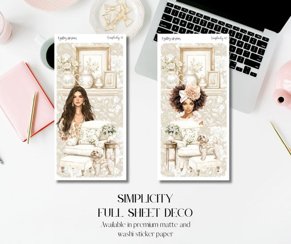 Full Sheet Simplicity deco Sticker Sheet for Planners and Journals