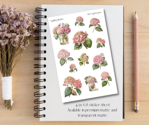 Pink Hydrangea Deco Stickers for Planners and Journals
