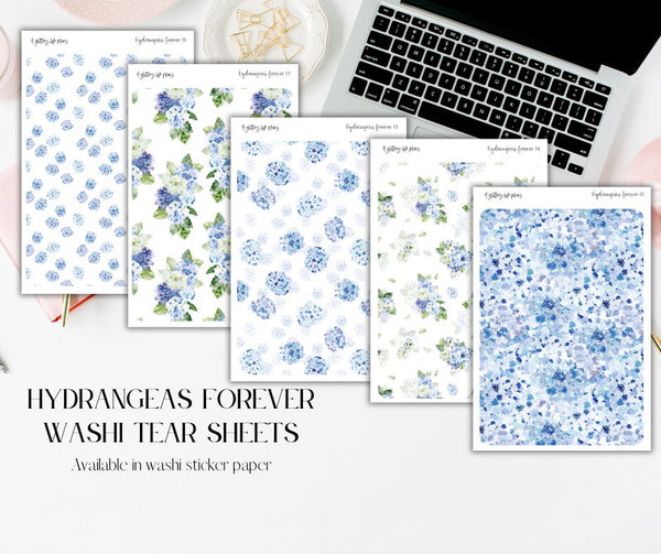 Hydrangeas Forever 2025 Shop Anniversary Washi Tear Sticker Sheet for Planners and Journals
