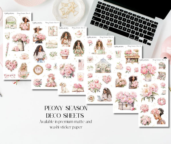Peony Season deco Sticker Sheets for Planners and Journals