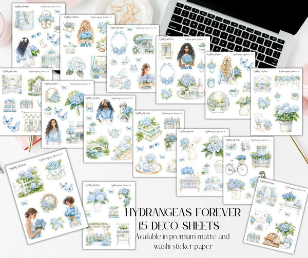 Hydrangeas Forever 2025 Anniversary Decorative Stickers for Planners and Journals