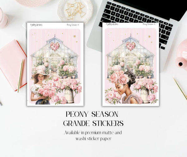 Grande Peony Season deco Sticker Sheet for Planners and Journals