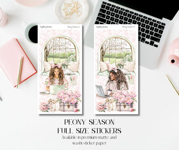 Full Sheet Peony Season deco Sticker Sheet for Planners and Journals