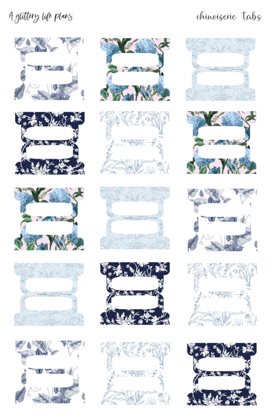 Chinoiserie Tab Stickers for Planners and Journals and Bibles