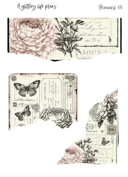 Peonies Layering Large Deco Stickers for Planners and Journals