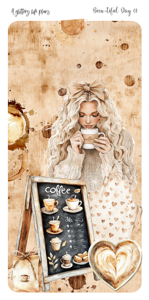 Full Sheet Brew-tiful Day deco Sticker Sheet for Planners and Journals