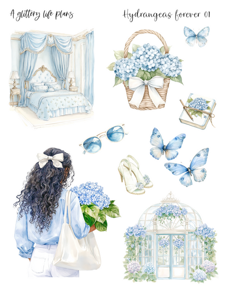 Hydrangeas Forever 2025 Anniversary Decorative Stickers for Planners and Journals