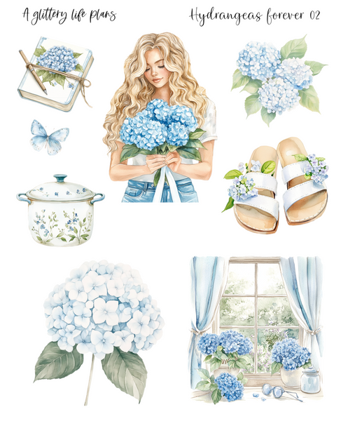 Hydrangeas Forever 2025 Anniversary Decorative Stickers for Planners and Journals