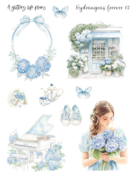 Hydrangeas Forever 2025 Anniversary Decorative Stickers for Planners and Journals