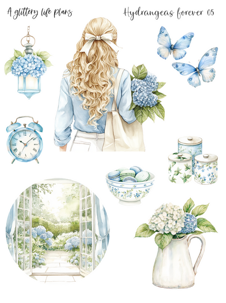 Hydrangeas Forever 2025 Anniversary Decorative Stickers for Planners and Journals