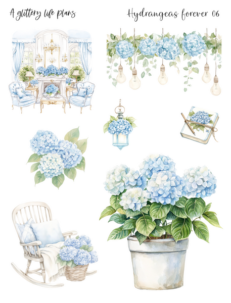 Hydrangeas Forever 2025 Anniversary Decorative Stickers for Planners and Journals