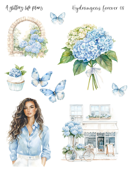 Hydrangeas Forever 2025 Anniversary Decorative Stickers for Planners and Journals
