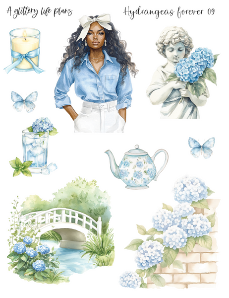 Hydrangeas Forever 2025 Anniversary Decorative Stickers for Planners and Journals