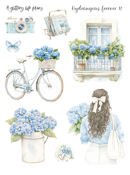 Hydrangeas Forever 2025 Anniversary Decorative Stickers for Planners and Journals