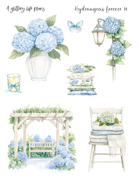 Hydrangeas Forever 2025 Anniversary Decorative Stickers for Planners and Journals