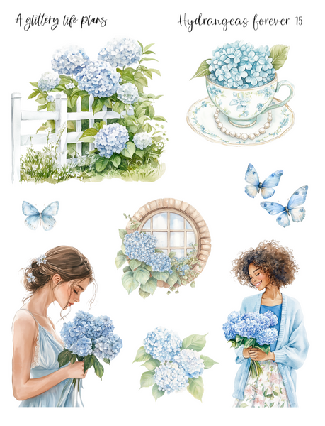 Hydrangeas Forever 2025 Anniversary Decorative Stickers for Planners and Journals