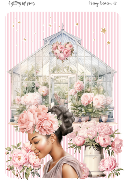 Grande Peony Season deco Sticker Sheet for Planners and Journals