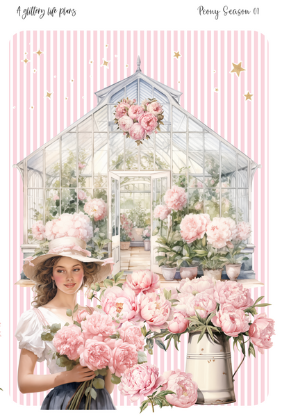 Grande Peony Season deco Sticker Sheet for Planners and Journals