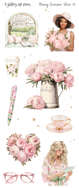 Peony Season deco Sticker Sheets for Planners and Journals