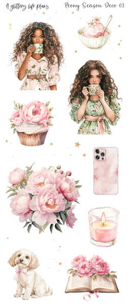 Peony Season deco Sticker Sheets for Planners and Journals