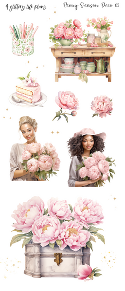 Peony Season deco Sticker Sheets for Planners and Journals