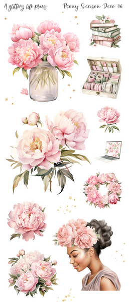Peony Season deco Sticker Sheets for Planners and Journals