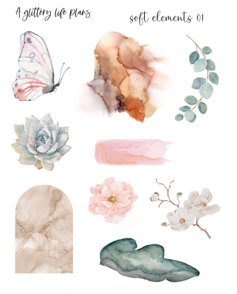 Soft Elements Set of 2 Journaling Sticker Sheets