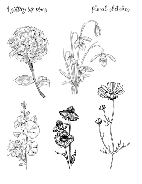 Floral Sketches Journaling Sticker Sheets