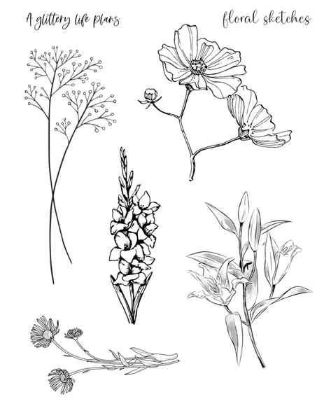 Floral Sketches Journaling Sticker Sheets