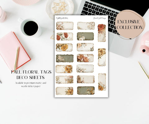 Fall floral tags deco Sticker Sheet for Planners and Journals