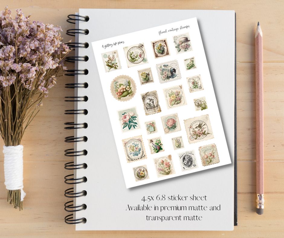 Floral Vintage Deco Stamp Stickers for Planners and Journals