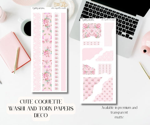 Cute Coquette Washi and Torn Paper deco Sticker Sheet for Planners and Journals