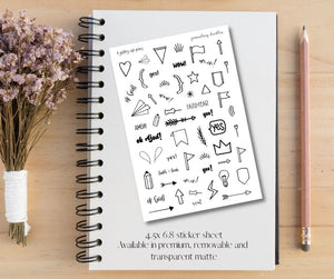 Journaling Doodles XL Sticker Sheet for Planners and Journals