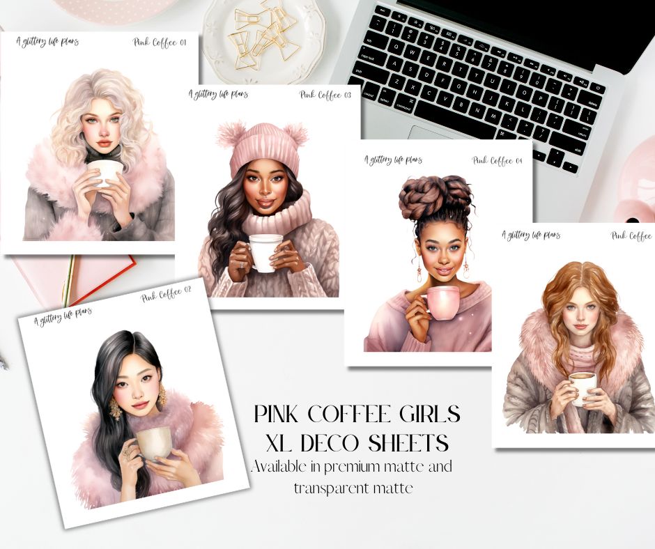 Pink Coffee Girls XL Large Deco Stickers for Planners and Journals