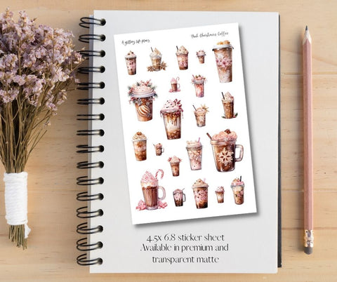 Pink Christmas Coffee XL Sticker Sheet for Planners and Journals