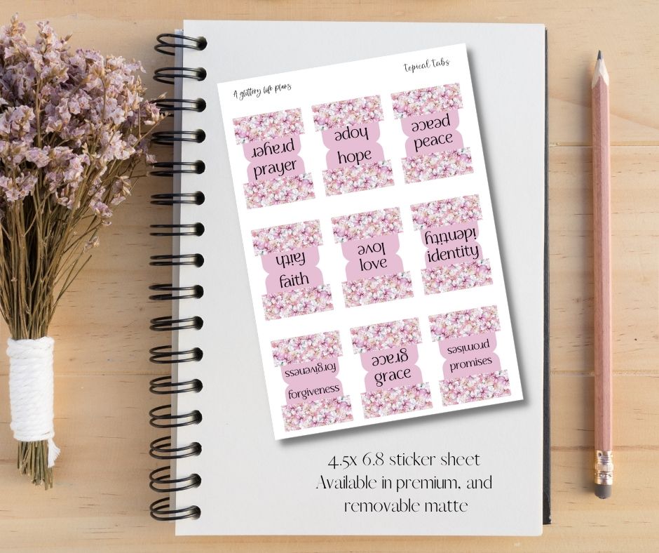 Topical Bible Tab Sticker Sheet for Planners and Journals