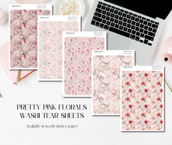 Pretty Pink Florals Washi Tear Sticker Sheet for Planners and Journals