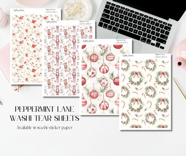 Peppermint Lane Washi Tear Sticker Sheet for Planners and Journals