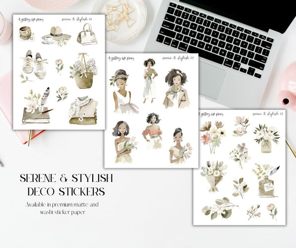 Serene & Stylish deco Sticker Sheets for Planners and Journals