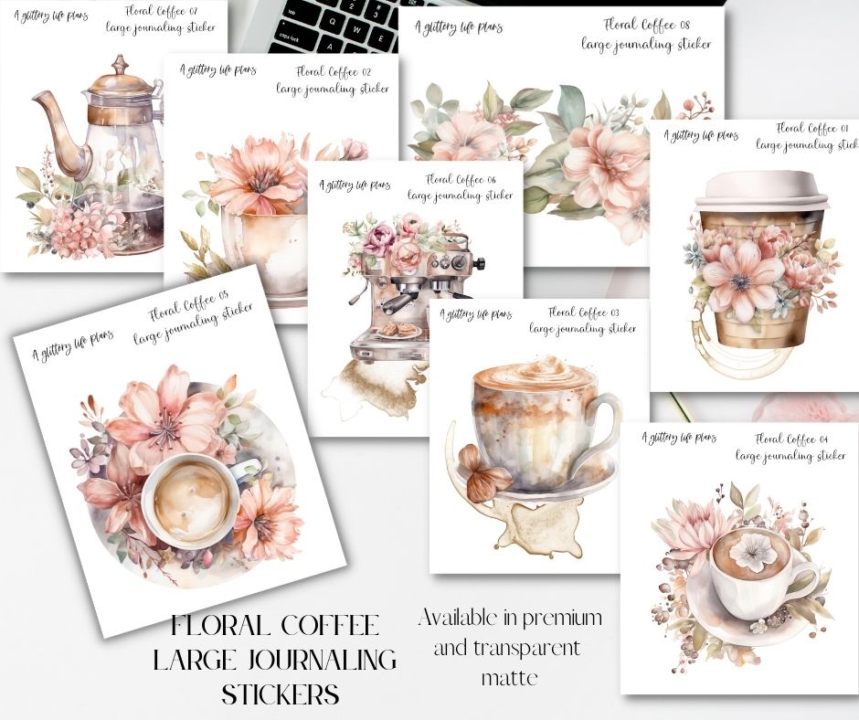 Floral Coffee Large Deco Stickers for Planners and Journals