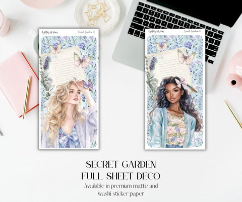 Full Sheet Secret Garden deco Sticker Sheet for Planners and Journals