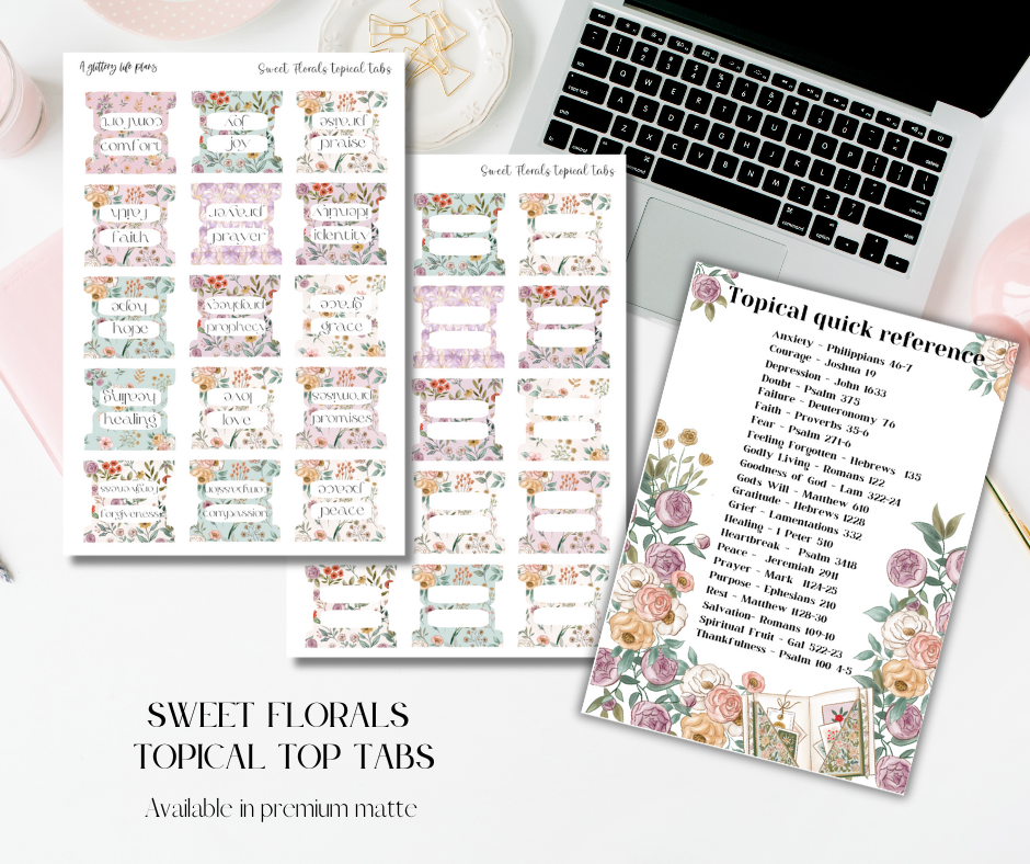 Sweet Florals Quick Reference and Tab Sticker Sheet Set for Bibles