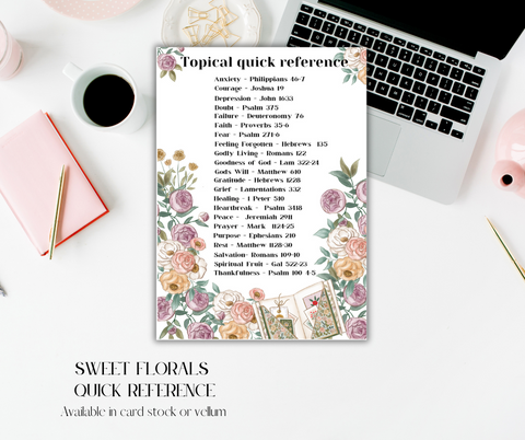 Sweet Florals Quick Reference insert for Bibles