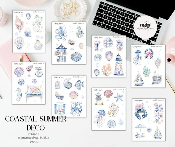 Coastal Summer Deco Stickers for Planners and Journals