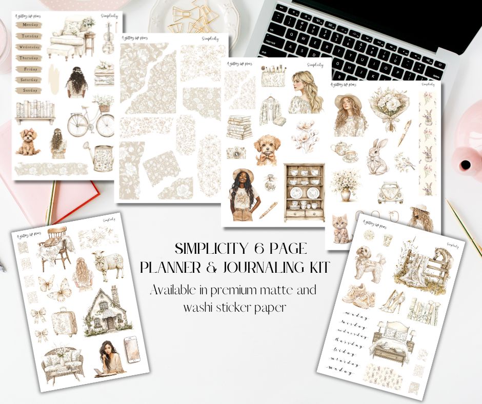 Simplicity- 6 page Planner and Journaling Kit – A Glittery Life Plans