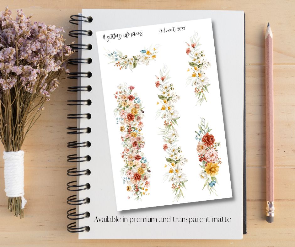 Advent floral borders and swags  XL Sticker Sheet for Planners and Journals