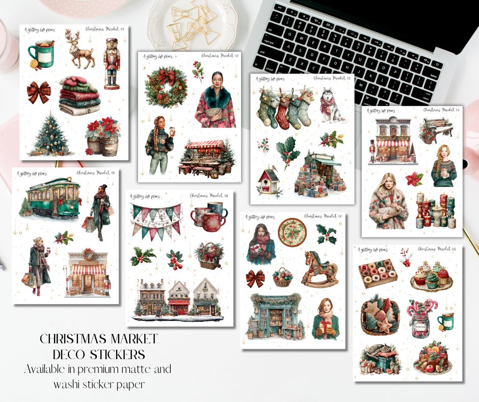 Christmas Market Decorative Stickers for Planners and Journals