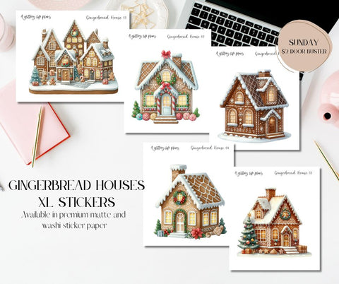 Gingerbread Houses XL Large Deco Stickers for Planners and Journals